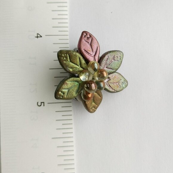 Vintage 90s Czech Bead Earrings Clip On Leaves - Picture 3 of 4